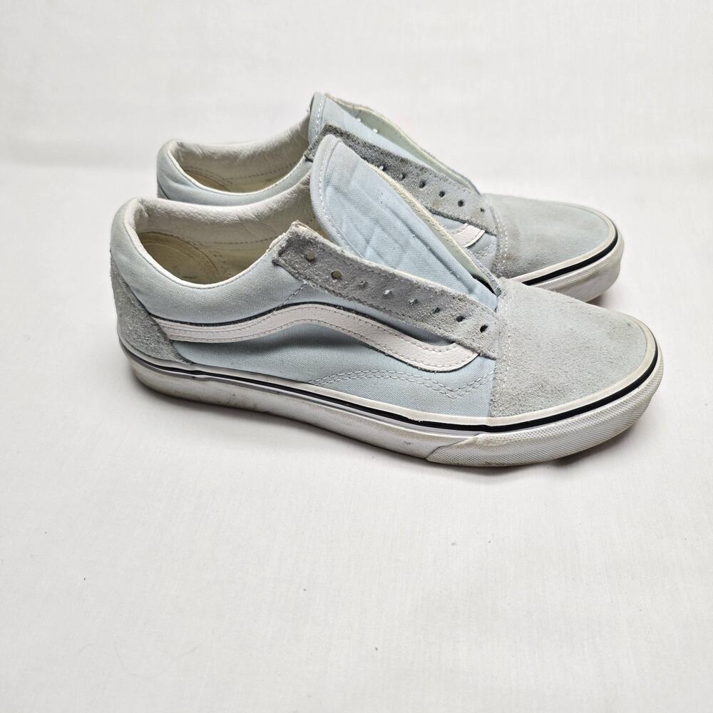 Vans Old Skool Shoes Womens 8 Mens 6.5 Light Blue White Suede Skate Lace Up